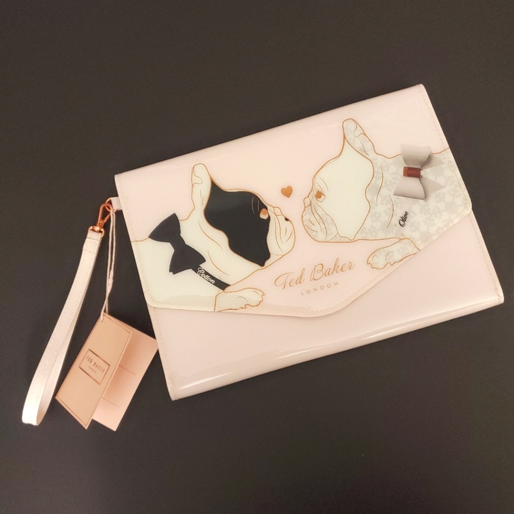 Ted Baker - Kissing Pugs vinyl clutch NWT